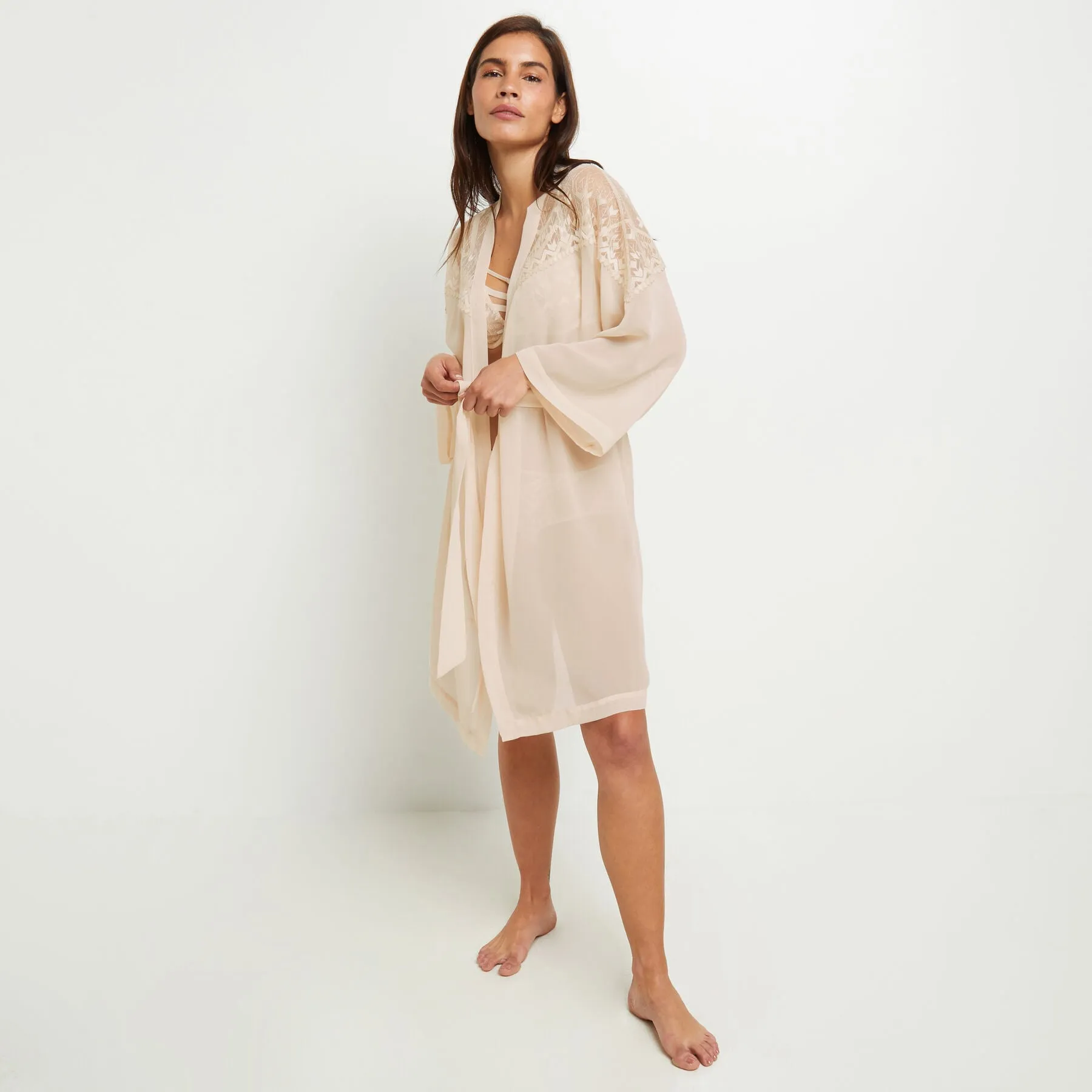 KIMONO TULLE BRODE ET VOILE MULTICO BLANC | RougeGorge
